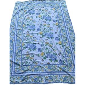 April Cornell Vintage Floral Tablecloth 108x72 Blue Yellow Butterflies Cotton